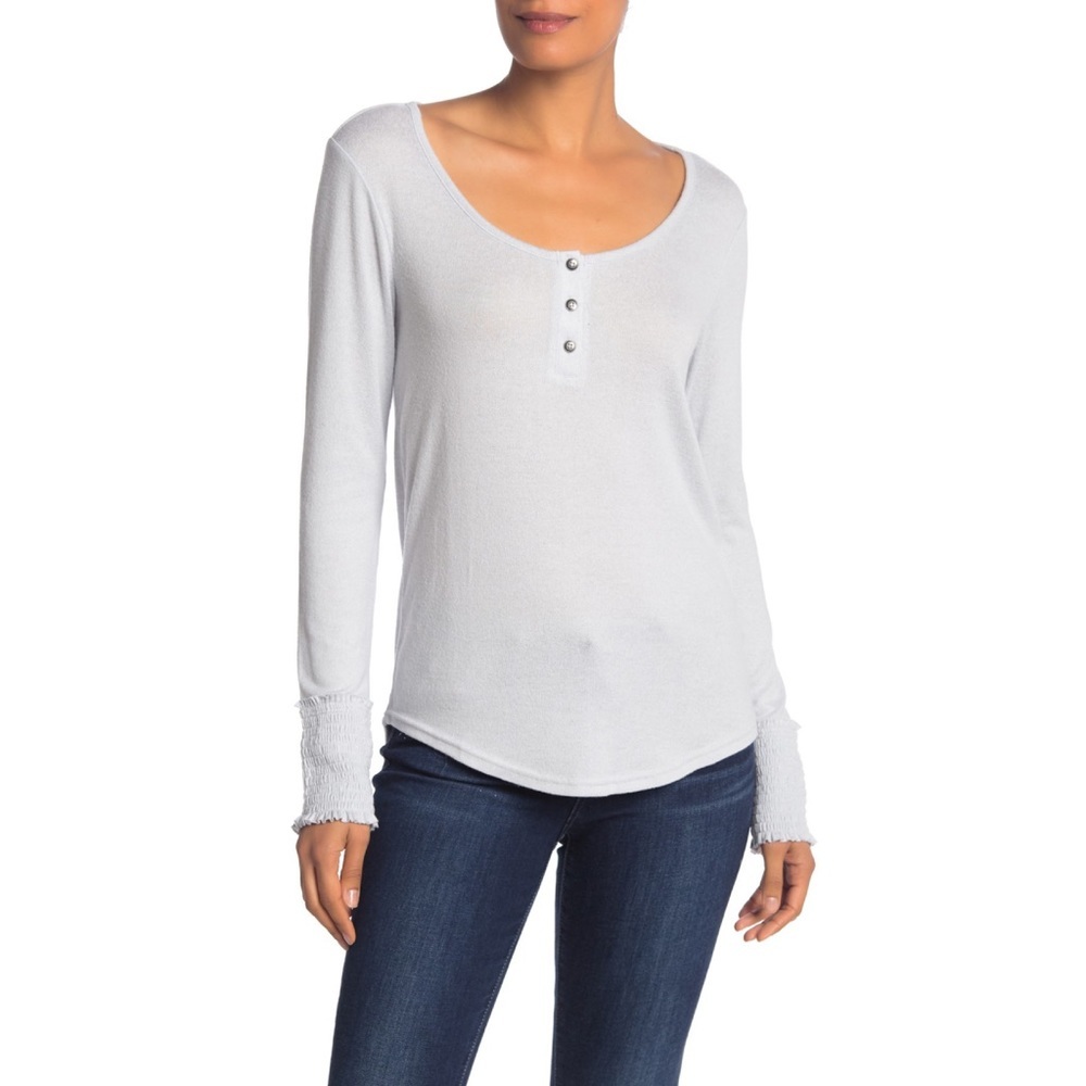 NEW Susina Scoop Neck Smocked Cuff Brushed Henley